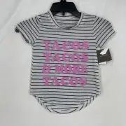 Grayson Social Girls Size XS Knit Top Gray White Stripes Tacos Tacos T-Shirt SS