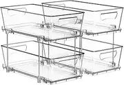 SimpleHouseware 2 Pack 2 Tier Large Clear Pull Out Cabinet Organiser, Under Sink Storage Drawer Organiser