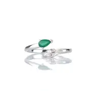Sterling Silver Onyx Green Ring Adjustable Size I-T Leaf Detail May Birthstone