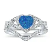 1 Carat Lab Blue Opal CZ Sterling Silver Wedding Engagement Ring Set for Women
