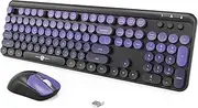 FOPETT Wireless Keyboard and Mouse Combo, 104 Keys Full-Sized 2.4 GHz Dropout-Free Connection, Round Keycap Colorful Keyboards for PC, Mac, Windows, Laptop, Desktop - Black Purple