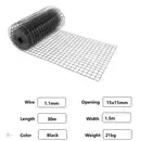 Welded Wire Mesh Animal Fence Chicken Aviary Fencing 30m Roll 1.5mH Black 15x15