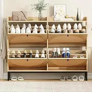 [Furb] Shoe Cabinet with Genuine Rattan Doors 24 Pairs Modern MDF Shoe Storage Organiser Rack with Metal Legs & Handles for Entryway, Hallway, Living Room