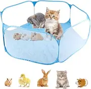 SUSOO Foldable Large Small Animal Playpen with Portable Bag Pop Open Design,Breathable Pet Cage Accessories Tent for Hamsters,Guinea Pig,Rabbits,Puppy,Cats,Outdoor/Indoor Exercise Fence Mat (Blue)
