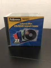 New Fellowes Neato Slim Jewel Cases CD/DVD/Blu-Ray - 25 count - 4 Colors