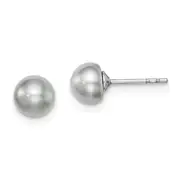 Sterling Silver Rh-Plated 5-6mm Grey Fw Cultured Button Pearl Stud Earrings