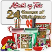 Funwares Minute of Fun, 24 Days of Christmas - 24 Fun Christmas-Themed Minute to Win It Games & Challenges for Kids, Adults, Teens, and Families - Game Pieces Included, 2-12 Players!
