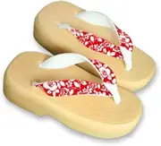 Hajime(一歩) [One Step] [Hajime] Geta Geta Clogs, Soft and Water Resistant, Made of Sponge, XS Beige/Rose x Red, Rose x Red (Rose x Red/XS), Rose × Red, 18.5 cm