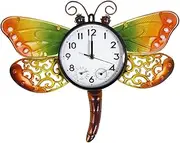 HOBYLUBY Dragonfly Outdoor Clock with Thermometer & Hygrometer Combo, Silent No-Ticking Outdoor Wall Clock, Quartz Clock for Patio, Living Room, Kitchen, Garden