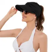 Zando Womens Sun Visor Hat Wide Brim Hats for Women UV One Size, A Black