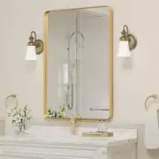 PAIHOME Vanity Mirror 24"x36" Metal Framed Wall Mounted Wall Mirrors in Gold