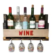 Wine Rack Holds 5 Wine Bottles And 4 Wine Glasses Made From Pallet Wood