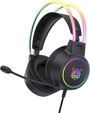 Gaming Headset, Plug and Play, Lights, Noise-Cancelling Microphone, Breathable Sponge, 50mm Driver, Lightweight Ergonomic Design, Compatible with PC, PS5, Switch - 3.5mm o Jack Black