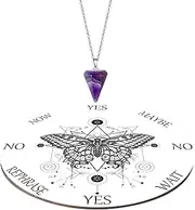 Butterfly Pendulum Board dowsing Necklace Divination Altar Witchcraft Wooden kit Chart Wiccan Wand Crystal Game Divinity Metaphysical Message Quartz Chakra Healing Stone (White)