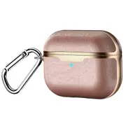 Apple Airpod Pro Case - Vegan Leather Gold Trim Design Protective Shockproof Faux Leather Cover With Clip Keychain - Supports Wireless Qi Charging for Airpods Pro Generation 1 - Natural Brown