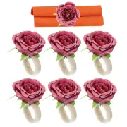 6 Pack Handmade Rose Flower Napkin Rings for Wedding Birthday, Bean Paste Pink
