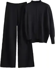 [Generic] Women's Casual Two Piece Knitted Tracksuit Sets Winter Cashmere Warm Turtleneck Sweater Pant 2 Piece Set