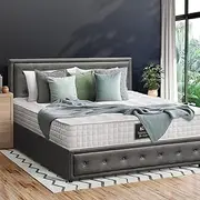 Oikiture Queen Bed Frame with 27cm Thickness Mattress Set Fabric Gas Left Bed Base Mattress Set Grey
