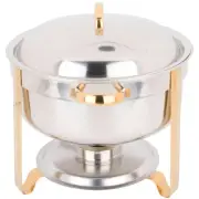 Deluxe 8 Qt Gold Accent Stainless Steel Round Soup Chafer Chafing Dish Set Full