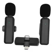 2 Pack Wireless Mini Lavalier Lapel Microphone for Black L/C 2in1