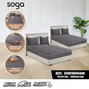 SOGA 2X 183cm Grey Quilted Fleece Mattress Clover Bedsheet Cover W/ 2 Pillowcase