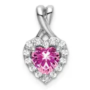 14k White Gold 1/5 Ct. Lab Grown Diamond VS/SI+ G+ and Lab Created Pink Sapphire Heart Pendant