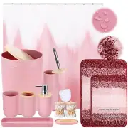 Bathroom Accessories Pink Bathroom Sets with Shower Curtain and Rug, Pink Omb...