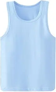 [COMVIP] Unisex Kids Solid Sleeveless Cotton Tanks Tops Undershirt Light Blue 150