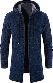[Maiyifu-GJ] Men's Full Zip Fleece Lined Cardigan Sweater Long Sleeve Knitted Sweaters Hooded Coats Winter Warm Outerwear