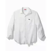 $198 Tommy Bahama Marline and Stripes Linen Shirt, White, 2XLB