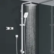 ACA 8" Square Thin Shower Head Handheld Set Sliding Height Rail Diverter Twin Taps