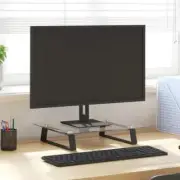 Black Monitor Stand Tempered Glass and Metal 40x35x8 cm Height Adjustable Desk