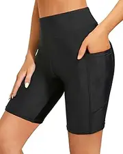 [Holipick] Women 7" Tummy Control Swim Shorts High Waisted Swim Board Shorts with Pockets Swim Pants with Liner
