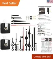 Non-Ticking Clock Movement Kit - 2 Mechanisms & 6 Clock Hands for DIY Repairs