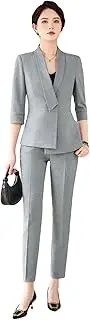 [Generic] Women Formal Work Pants Suits Office Ladies Solid Slim Half Sleeve Blazer Pencil Pants