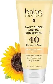 [Babo Botanicals] SPF 40 Daily Sheer Facial Sunscreen, Unscented, 1.7oz, Best Natural Mineral Sunscreen, Non-Nano, Sensitive