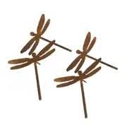4x Garden Rust Metal 8x7cm Dragonfly Spike Outdoor Ornament Yard Patio Decor