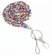 Multi color Crystal Seed Beaded Necklace LANYARD with Keychain for ID Badge