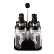 Catzon Portable 4-Jar Seasoning Organizer Rack Built-in Spoon Moisture-Proof-SS304 Lid