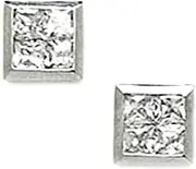 [JewelryWeb] 14k White Gold CZ Simulated Diamond Small Square Segmented Screw Back Earrings 7x7mm Stud Earring for Women