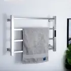 Heated Towel Rail Four Bars Brushed Silver Matt Black Timing Temperature Adjust