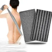 Exfoliating Bath Washcloth Set, 2-Pack Dual-Texture Body Scrubber in Grey & Black Stripes - Ideal for Men & Women, Japanese-Style Shower Back Scrubber, Loofah-Like Net Rag for Deep Cleansing