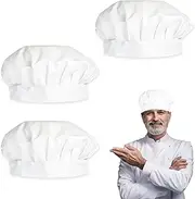 [YFPOPONE] Pack of 3 Cooking Chef's Hat, Unisex Chef's Hat, Men & Women, White Chef's Cap, Elastic Chef Hat, Chef Hat, Accessories Hat for Kitchen Clothing for Cooking, Grilling and Baking, White, 28 x