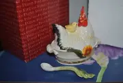 NEW Fitz and Floyd Chanteclair Rooster CONDIMENT Jar w/Spoon Covered Dish BOX