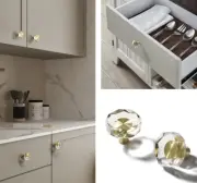 NEW West Elm (Set 6) Gold & Glass Octagonal Cabinet Knobs Drawer Pulls Hardware
