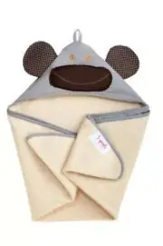 3 Sprouts Hooded Towel~~Grey Monkey