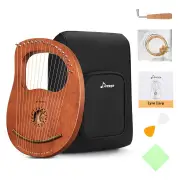 Donner DLH-003 Lyre Harp Mahogany, 16 Metal String Vintage Copper Saddle Ancient Greece Style Lyre Harp with Tuning Wrench and Black Gig Bag