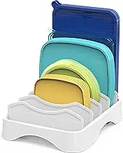 SimpleHouseware Food Container Lid Organiser, 5 Adjustable Dividers 27 cm Lids Storage, White