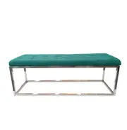 Luxury Green Velvet Ottoman with Silver Leg
