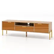 Costway TV Stand Console Table Wooden Entertainment Cabinet Natural